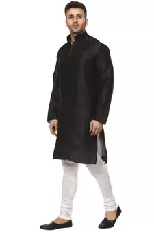 Black Plain Raw Silk Kurta Pajama