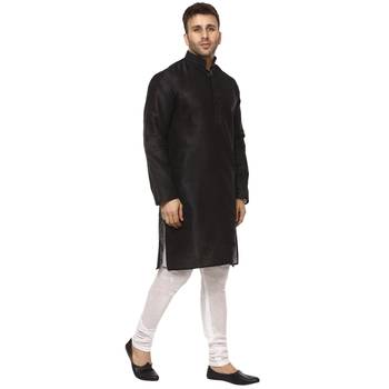 Black Plain Raw Silk Kurta Pajama 3