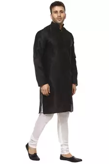 Black Plain Raw Silk Kurta Pajama