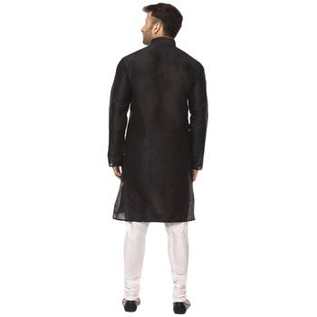 Black Plain Raw Silk Kurta Pajama 4