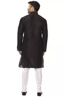 Black Plain Raw Silk Kurta Pajama