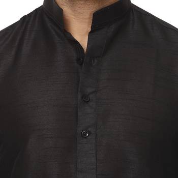 Black Plain Raw Silk Kurta Pajama 5