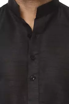Black Plain Raw Silk Kurta Pajama
