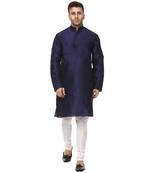 Blue Plain Raw Silk Kurta Pajama