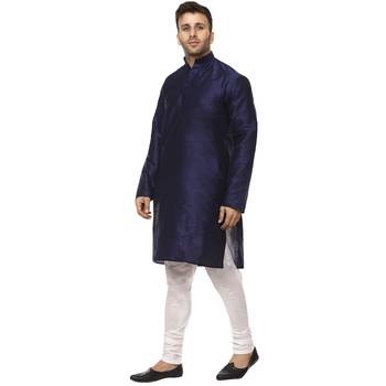 Blue Plain Raw Silk Kurta Pajama 2