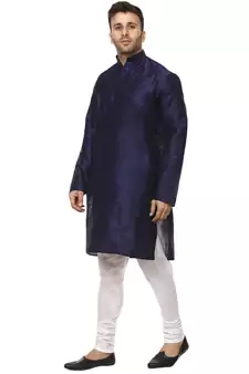 Blue Plain Raw Silk Kurta Pajama