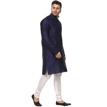 Blue Plain Raw Silk Kurta Pajama 3