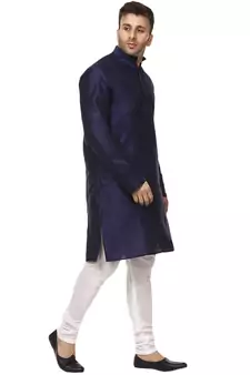 Blue Plain Raw Silk Kurta Pajama