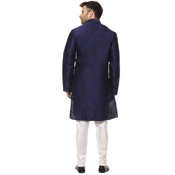Blue Plain Raw Silk Kurta Pajama 4