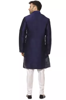 Blue Plain Raw Silk Kurta Pajama