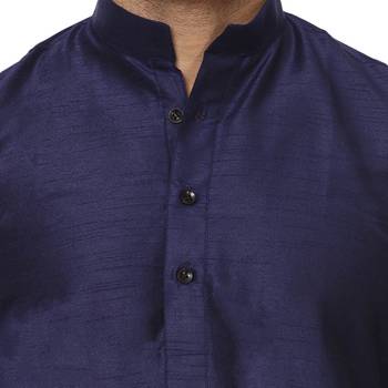 Blue Plain Raw Silk Kurta Pajama 5