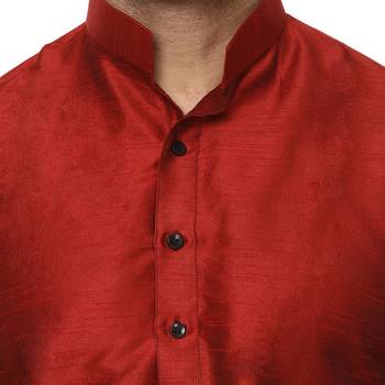 Red Raw Silk Plain Kurta Pajama 5