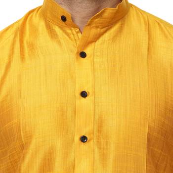 Yellow Raw Silk Plain Kurta for Men  5