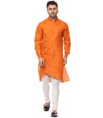 Orange Plain Cotton Men Kurtas