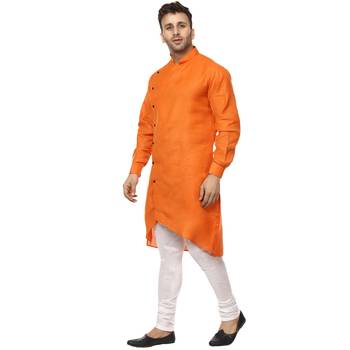 Orange Plain Cotton Men Kurtas 2