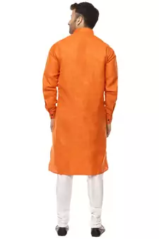 Orange Plain Cotton Men Kurtas