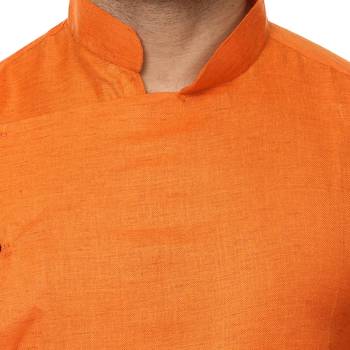 Orange Plain Cotton Men Kurtas 5