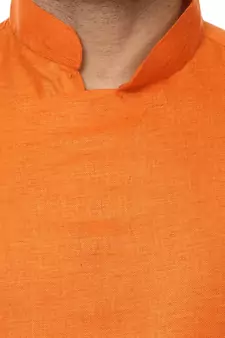 Orange Plain Cotton Men Kurtas