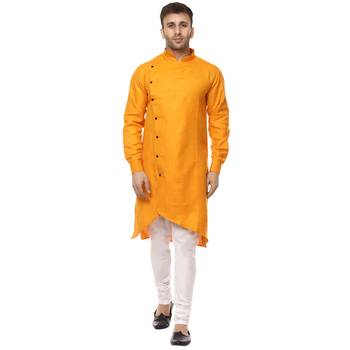 Yellow plain cotton men kurtas 1