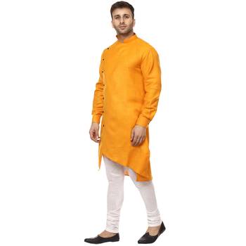 Yellow plain cotton men kurtas 2