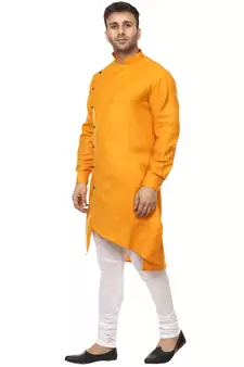Yellow plain cotton men kurtas