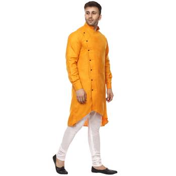 Yellow plain cotton men kurtas 3