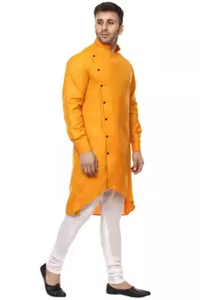 Yellow plain cotton men kurtas