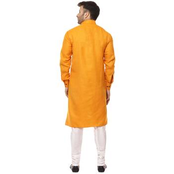 Yellow plain cotton men kurtas 4