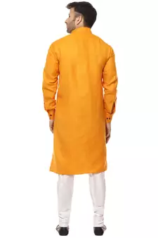 Yellow plain cotton men kurtas