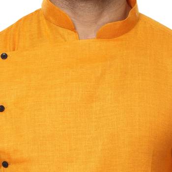 Yellow plain cotton men kurtas 5