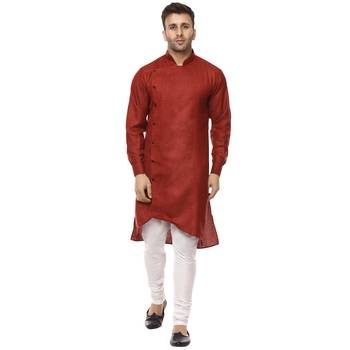 Maroon Plain Cotton Men Kurtas 1
