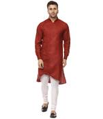 Maroon Plain Cotton Men Kurtas