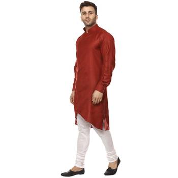Maroon Plain Cotton Men Kurtas 2