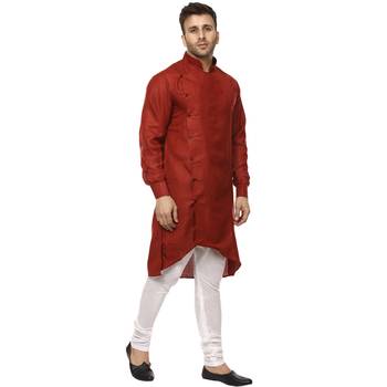 Maroon Plain Cotton Men Kurtas 3