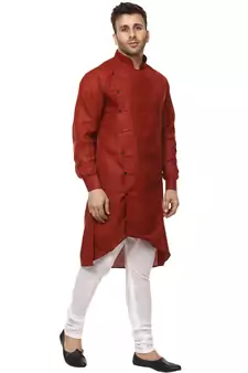 Maroon Plain Cotton Men Kurtas