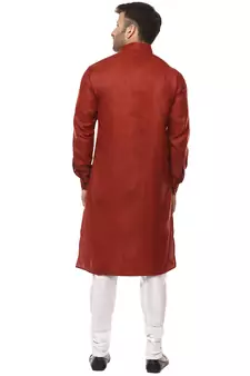 Maroon Plain Cotton Men Kurtas