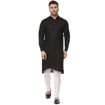 Black Plain Cotton Men Kurtas 1