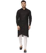 Black Plain Cotton Men Kurtas