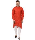 Red Plain Cotton Men Kurtas