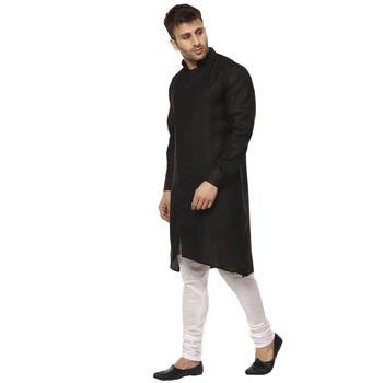 Black Plain Cotton Men Kurtas 2