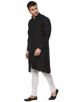 Black Plain Cotton Men Kurtas