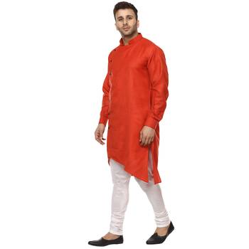 Red Plain Cotton Men Kurtas 2