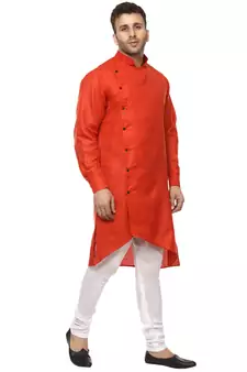 Red Plain Cotton Men Kurtas