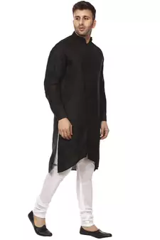 Black Plain Cotton Men Kurtas