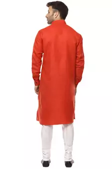 Red Plain Cotton Men Kurtas