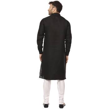 Black Plain Cotton Men Kurtas 4