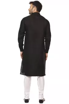 Black Plain Cotton Men Kurtas