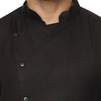 Black Plain Cotton Men Kurtas 5