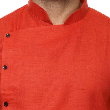 Red Plain Cotton Men Kurtas 5