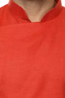 Red Plain Cotton Men Kurtas